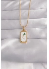 316L Çelik Gold Renk Beyaz Mineli Tarot Kolye