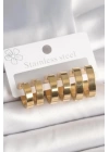 316L Çelik Gold Renk Halka Model Kadın Küpe Seti