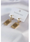 316L Çelik Gold Renk Lotus İşleme Kadın Küpe