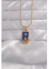 316L Çelik Gold Renk Mavi Mineli Kız Figür Tarot Kolye
