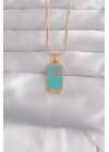 316L Çelik Gold Renk Mavi Mineli Tarot Kolye