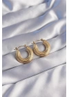 316L Çelik Gold Renk Oval Çizgili Plaka Model Küpe