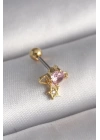 316L Çelik Gold Renk Pembe Zirkon Taşlı Sallantı Yıldız Detay Tragus Piercing