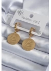 316L Çelik Gold Renk Pentagram İşleme Model Kadın Küpe