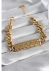 316L Çelik Gold Renk Zincir Model Motif İşleme Kadın Bileklik