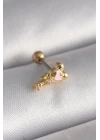 316L Çelik Gold Renk Zirkon Taş Detay Pembe Kalp İşleme Tragus Piercing