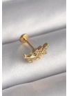 316L Çelik Gold Renk Zirkon Taş Detaylı Yaprak Model Tragus Piercing