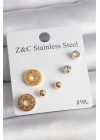 316L Çelik Gold Renk Zirkon Taşı Labirent Model Kadın Küpe Seti