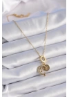 316L Çelik Gold Renk Zirkon Taşlı Ay Yıldız  Model Charm Model Kadın Kolye