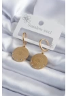 316L Çelik Gold Renk Zirkon Taşlı Göz İşleme Model Kadın Küpe