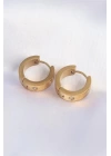 316L Çelik Gold Renk Zirkon Taşlı Minimal Model Halka Küpe