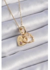 316L Çelik Gold Renk Zirkon Taşlı Sonsuzluk Kalp Figür Charm Model Kadın Kolye