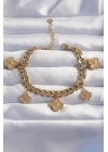 316L Çelik Gold Renk Zirkon Taşlı Yonca Model Bileklik