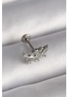 316L Çelik Gümüş Renk Dal Model Zirkon Taş Detaylı Tragus Piercing