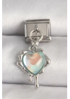 316L Çelik Gümüş Renk Mavi Hologram Mineli Eriyen Kalp Model Nomination Charm