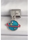 316L Çelik Gümüş Renk Mavi Satürn Model Nomination Charm