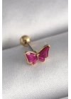 316L Çelik Gümüş Renk Pembe Kelebek Model Tragus Piercing