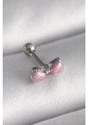 316L Çelik Gümüş Renk Pembe Kurdele Zirkon Taş Detay Tragus Piercing