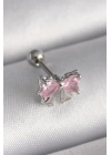 316L Çelik Gümüş Renk Pembe Zirkon Taşlı Fiyonk Tragus Piercing