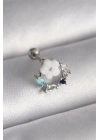 316L Çelik Gümüş Renk Zirkon Taş Detay Beyaz Çiçek Model Tragus Piercing