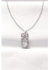 316L Çelik Silver Renk Zirkon Taşlı Kalpli Fiyonk Kolye