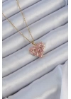 316L Çelik Zincir Altın Renk Pembe Parçalı Zirkon Taşlı Kalp Kolye
