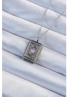316L Çelik Zincir Eskitme Gümüş Renk Pembe Mineli Kalp Figürlü Tarot Kolye