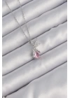 316L Çelik Zincir Gümüş Renk Pembe Zirkon Taşlı Peri Kolye