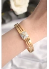 316L Çelik Zirkon Taşlı Gold Renk Kadın Kelepçe Bilezik