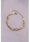 316L Kararmaz Çelik Gold Renk Top Zincirli Kadın Bileklik