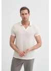 4012 Örgü Polo Yaka Erkek TShirt Ekru