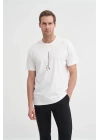 4091 Yazı Baskılı Bisiklet Yaka Erkek T-Shirt Beyaz