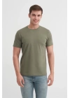 4623 Bisiklet Yaka Basıc Erkek T-Shirt Haki