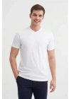 4624 Basıc V Yaka Erkek T-Shirt Beyaz