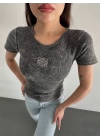 Baskılı yıkalmalı bluz