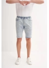 CAZ6714 Beli Lastikli Erkek Bermuda Kot Short Buz Mavi