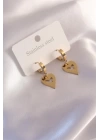 Çelik Gold Renk Kalp Model Kelebek Detay Kadın Küpe