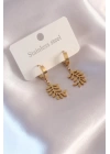 Çelik Gold Renk Yaprak Figür Kadın Küpe