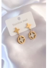 Çelik Gold Renk Yonca Model Kadın Küpe