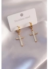 Çelik Gold Renk Zirkon Taşlı Kadın Küpe