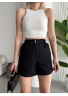 Çıtçıtlı gabardin şort