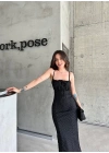Desenli askılı elbise
