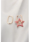 Fuşya Çizgili Gold Çelik Yıldız Küpe