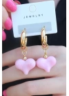 Gold Renk Halka Model Pembe Kalp Model Kadın Küpe