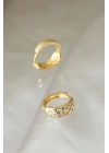 Gold Renk Metal Zirkon Taşlı Minimal Halka Küpe