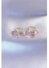 Gold Renk Pembe Kristal Taşlı Kadın Küpe