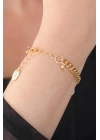 Gold Renk Renkli Zincir Model Renkli Kalp Figür Balık Detay Kadın Bileklik