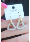 Gold Renk Zirkon Taşlı Halka Kalp Model Pirinç Kadın Küpe