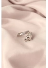 Gümüş Renk Metal Zirkon Taşlı Kaplan Model Ayarlanabilir Kadın Yüzük
