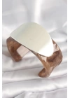 Kahverengi Mermer Desen Akrilik Plastik Gümüş Oval Plaka Model Vintage Kadın Bilezik